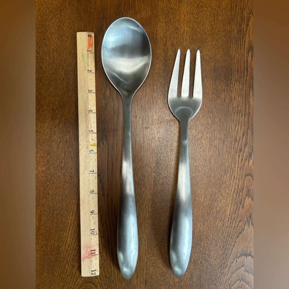 Pampered Chef serving Fork & Spoon, stainless steel classic, w/cushioned back.